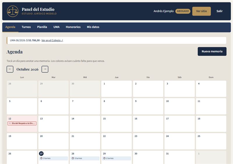 Calendario mensual de la agenda con la cantidad de turnos de cada día y un feriado marcado